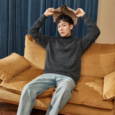 [3件8.5折76.4元,叠加优惠券]唐狮秋冬新款毛衣男高领花纱厚款潮流青少外穿针织毛衫上衣