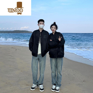 YANXU复古蓝牛仔裤男宽松潮牌网红情侣oversize裤子高街美式直筒工装裤