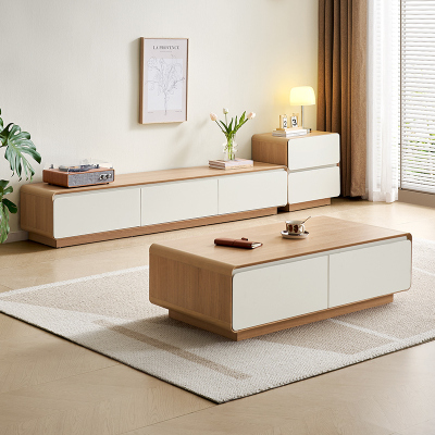 全友家居奶油风茶几电视柜组合2024新款客厅家用收纳储物柜