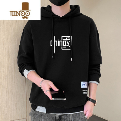 YANXU假男士新款国潮牌百搭连帽卫衣中国风青少年上衣服外套