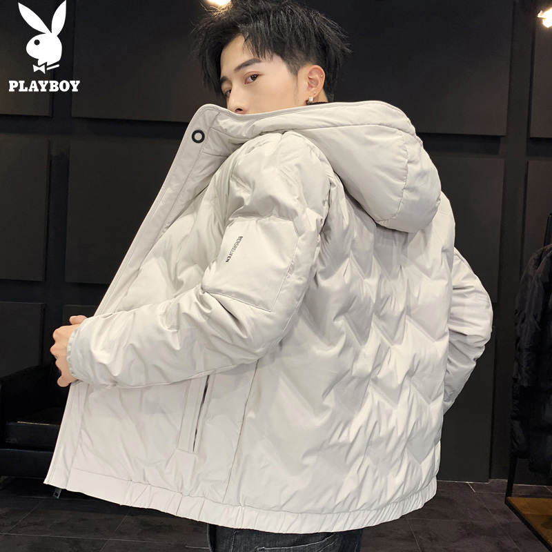 花花公子连帽羽绒服男士轻薄冬季新款潮牌帅气保暖加厚外套男冬装