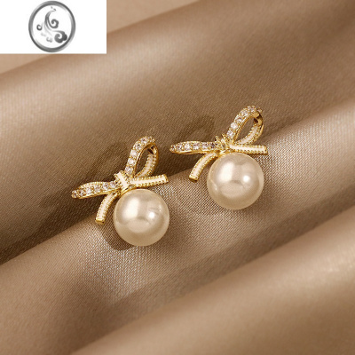 JiMi耳环小众设计感气质耳饰女轻奢高级感蝴蝶结珍珠耳钉2023年新款潮