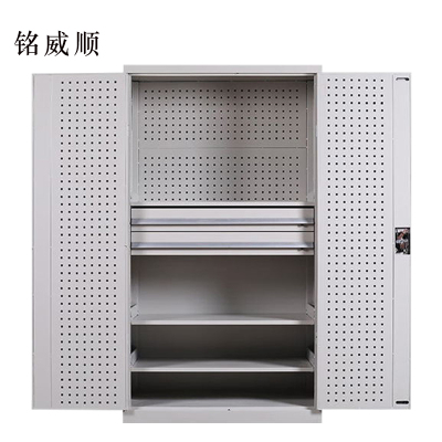 铭威顺工具柜加厚铁皮储物柜工厂车间用带抽屉汽修多功能收纳柜通门内二抽柜灰白色
