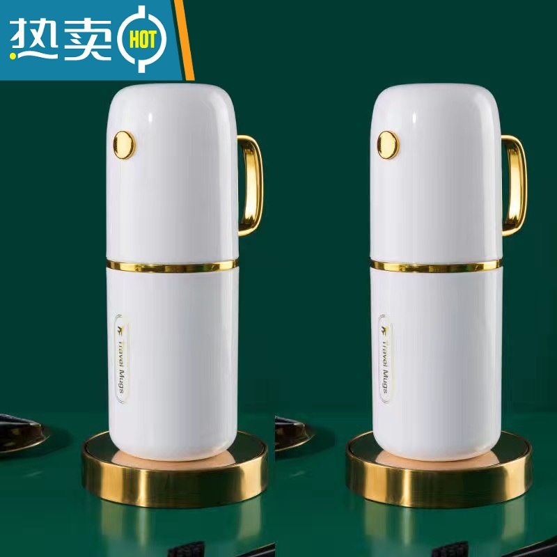 敬平旅行漱口杯刷牙杯牙缸套装牙具牙刷杯子牙膏盒便携式高颜值洗漱杯 [陶瓷白]双杯(可拆卸手柄)2套