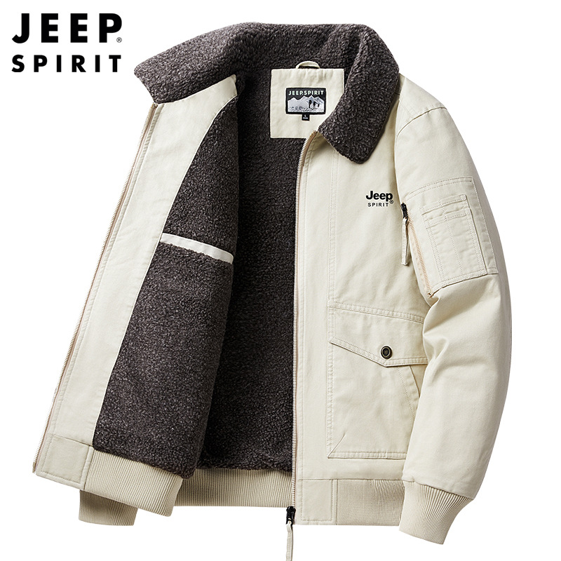 JEEPspirit吉普夹克加绒加厚冬季保暖外套男土毛领棉服