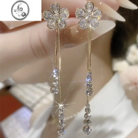 JiMi超仙锆石花朵长款流苏耳环女高级感一款两戴银针耳钉气质轻奢耳饰