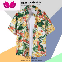 七斓ins港味vintage古着感短袖花衬衫男泰国夏威夷复古衬衣痞帅外套潮