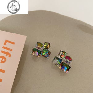 JiMi轻奢小众设计感高级耳环2023新款气质耳钉立体钻方糖水晶耳饰女 耳环