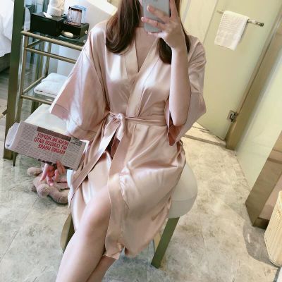 SleepyBear睡衣女夏季冰丝薄款春秋性感可爱睡袍裙韩版浴袍式宽松家居服晨袍