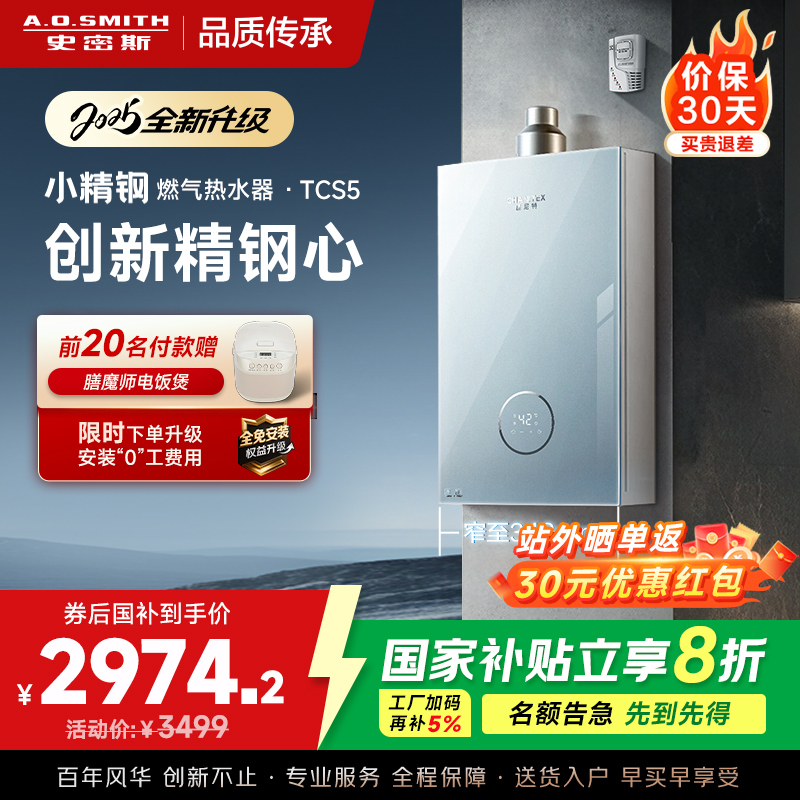 史密斯佳尼特[小精钢TCS5]16升精钢燃气热水器 国家补贴 JSQ31-TCS5 安全守护 持久恒温大水量 新品