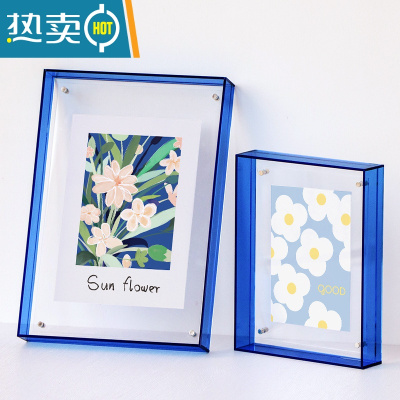 敬平亚克力透明画框洗照片做成相框摆台海报装裱挂墙创意摆件托盘收纳 克莱因蓝 外框[55*55cm]可放49*49cm挂摆