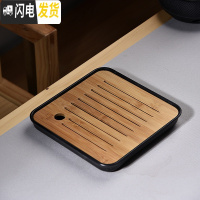 三维工匠密胺小型迷你家用陶瓷功夫茶具茶托盘沥水一人用茶台储水干泡盘C 密胺小正方直线黑茶盘-特惠款