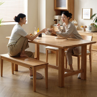 全友家居 客厅餐桌原木风纯实木餐桌现代简约家用餐厅吃饭桌子