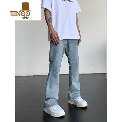 YANXU高街复古休闲微喇叭牛仔裤男女夏季新款高腰宽松直筒显瘦拖地长裤