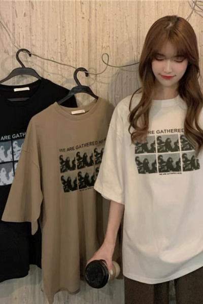 印花夏装韩版女式新款圆领字母休闲短袖T恤女宽松学生情侣衣服INS