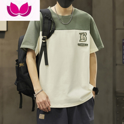 七斓2023夏季圆领短袖t恤薄款宽松半袖上衣服男士新款ins潮流体恤