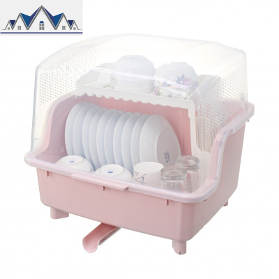 厨房双层碗筷收纳盒放碗箱带盖沥水碗碟置物架多功能餐具塑料碗柜 三维工匠