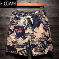 HLCOMAN休闲男装夏季大码中裤复古民族风男士休闲短裤海边沙滩男五分