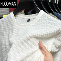HLCOMAN上班工作服男装短袖t恤冰丝网眼透气体恤打底衫宽松大码圆领百搭