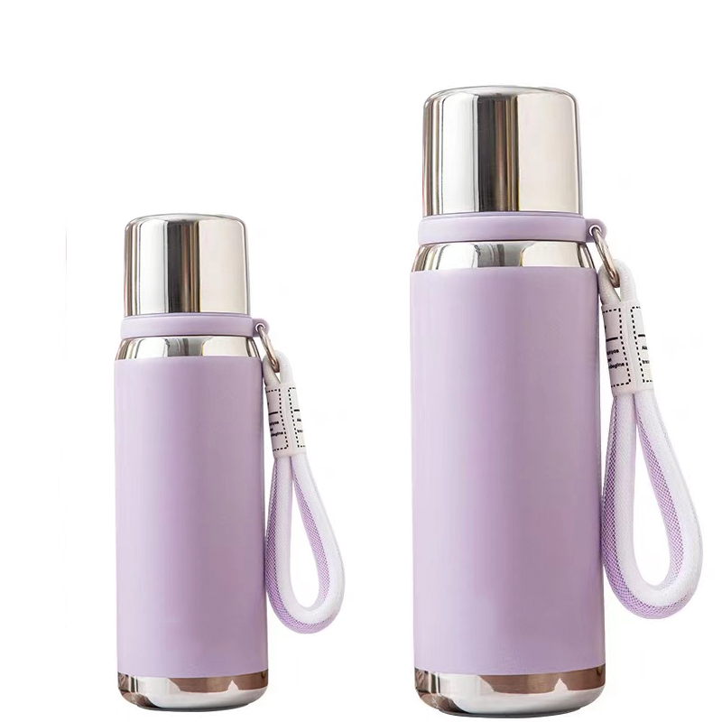 松道 保温杯便携式一盖两用随行手提保温杯紫色500ML