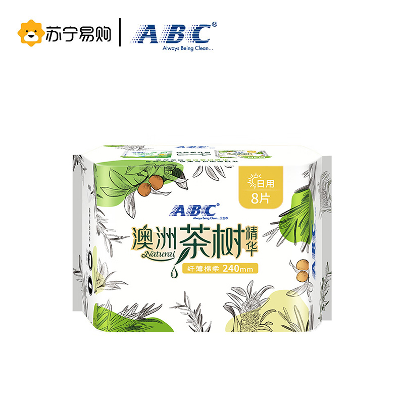 ABC日用卫生巾 纤薄网感棉柔240mm*8片*6包(含澳洲茶树精华)