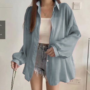 时尚简约防晒衬衫夏季新款女装宽松慵懒风百搭休闲小众防晒衣上衣