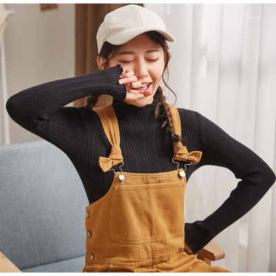 [1折价26.9元,叠加优惠券]唐狮黑白打底衫女内搭秋冬季新款半高领长袖针织衫上衣修身毛衣ew