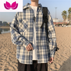 七斓格子衬衫男长袖百搭上衣小众潮流宽松港风日系潮牌学院痞帅气衬衣