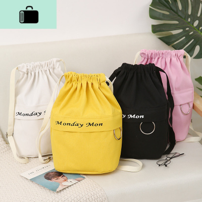 帆布包包女大学生上课补课装书双肩书包大容量抽绳水桶束口补习袋NEW LAKE女手包