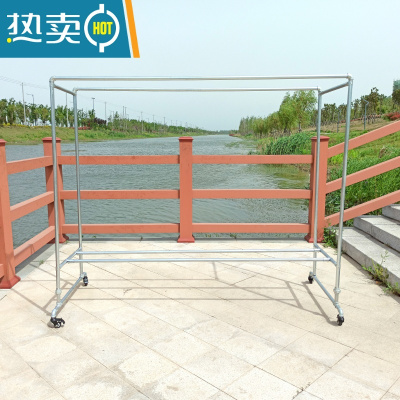 敬平镀锌钢管晾衣架双杆式户外落地晾室外防风阳台可移动室内挂衣架 长2.2高1.6宽0.6加轮子