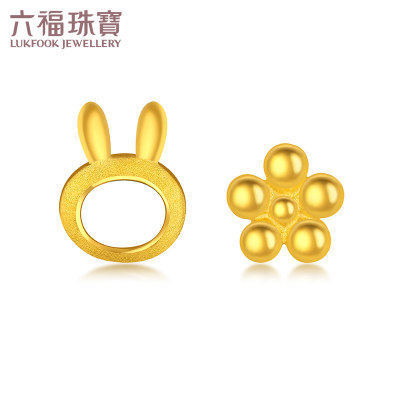 六福珠宝足金耳钉兔子黄金耳钉耳饰女款首饰送礼计价GDGTBE0007