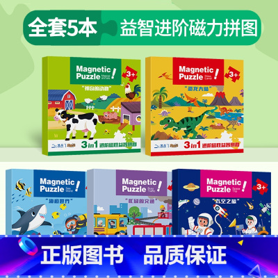 [5盒]3in1进阶磁性益智拼图 [正版]儿童磁性拼图3到6岁进阶平图拼图儿童益智玩具0-1-2-3-4-5岁男孩女孩幼