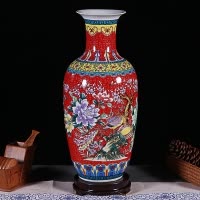 景德镇陶瓷花瓶珐琅彩富贵竹水养插花花器客厅现代装饰品摆件大号 三维工匠 珐琅彩红鱼尾瓶大号(送底座)