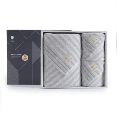 洁丽雅新疆棉抗菌浴巾套装礼盒纯棉柔软吸水大号毛浴巾 毛巾*2+浴巾*1 浅灰 W0846+W0640