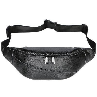 派尼美特新款真皮腰包女头层牛皮男胸包潮ins小收钱包包时尚生意腰包黑色