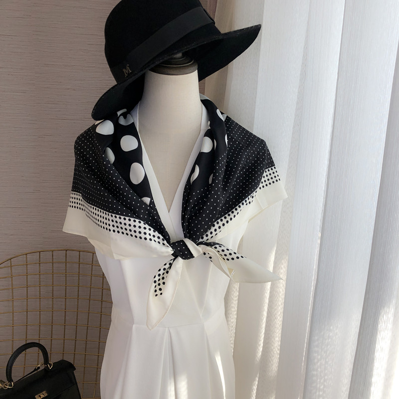 盛世尼曼法式带扣丝巾抹胸简约洋气黑白条纹大方巾女时尚防晒围巾披肩