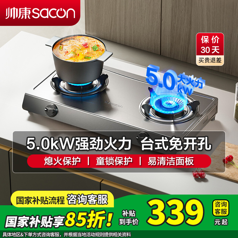 [国补15%]帅康(sacon)L01燃气灶台式免开孔5.0kW大火力双眼灶易清洁面板家用打火灶炉具炉灶双灶煤气灶天然气
