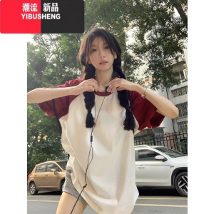 YIBUSHENG美式复古短袖t恤女季2024新款小众设计感欧货大码女装上衣