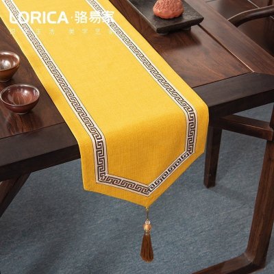 家柏饰(CORATED)美式桌旗新中式禅意茶旗布现代简约茶几餐桌北欧电视柜布床旗定制 福延年-黄色(尖角款) 定制专拍