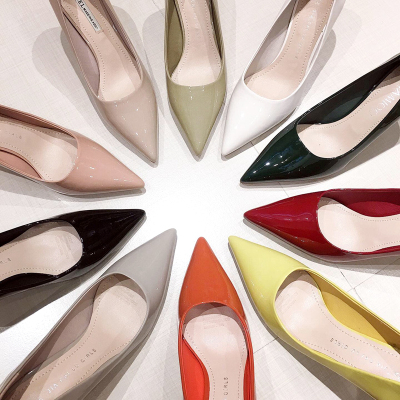 Ideamini小清新少女高跟鞋2021年新款尖头细跟糖果色漆皮单鞋OL软皮工作鞋