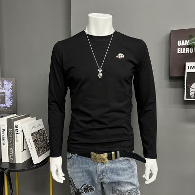 欧货新款男士长袖T恤打底衫圆领潮i帽子修身上衣内搭时尚秋装春秋_1