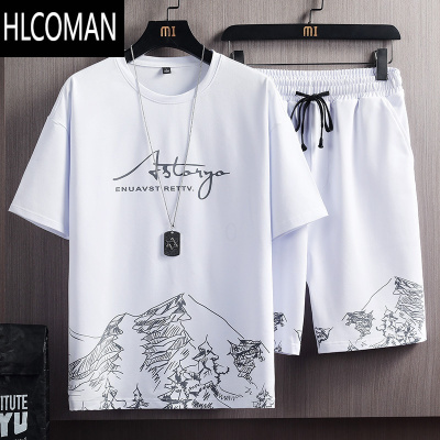 HLCOMAN休闲套装男士运动夏季薄款冰丝短袖短裤潮流衣服男装一套