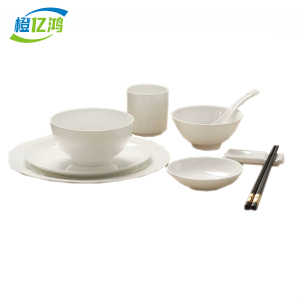 橙亿鸿 纯白骨瓷碗摆台餐具饭碗骨碟小勺小汤碗筷子水杯筷架味碟托盘套装 九件套/件 九件套/件