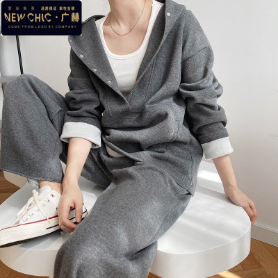 广赫运动休闲套装女春秋新款韩国炸街港风宽松大码卫衣卫裤时尚两件套卫衣