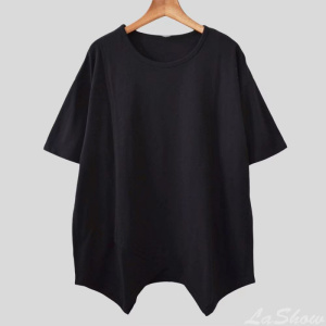 大码女装夏季胖mm设计感不规则开叉短袖T恤上衣宽松学生情侣上衣