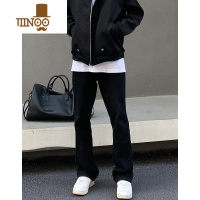 YANXU美式复古黑色微喇牛仔裤男女宽松显瘦休闲高街头ins潮堆积感长裤