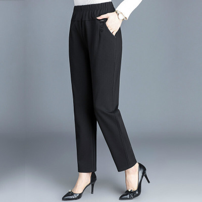迪鲁奥(DILUAO)高端轻奢妈妈裤子春秋奶奶装外穿薄款中老年女裤秋装休闲长裤大码 黑色