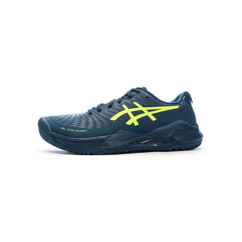 ASICS网球鞋男透气减震耐磨贴合脚型蓝色黄色标识轻便设计