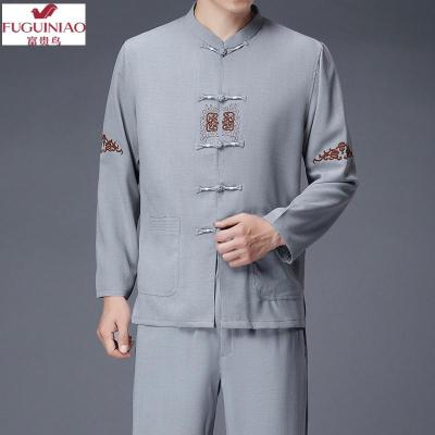 富贵鸟（FUGUINIAO）唐装男中老年秋季爸爸装复古中国风男装长袖套装简约舒适居士服休闲