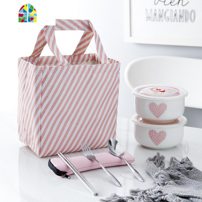 陶瓷便当盒饭盒学生女可爱餐盒带盖餐具易清洗微波炉专用食堂简约 FENGHOU 2个太阳款(500ml)+保温袋+餐具